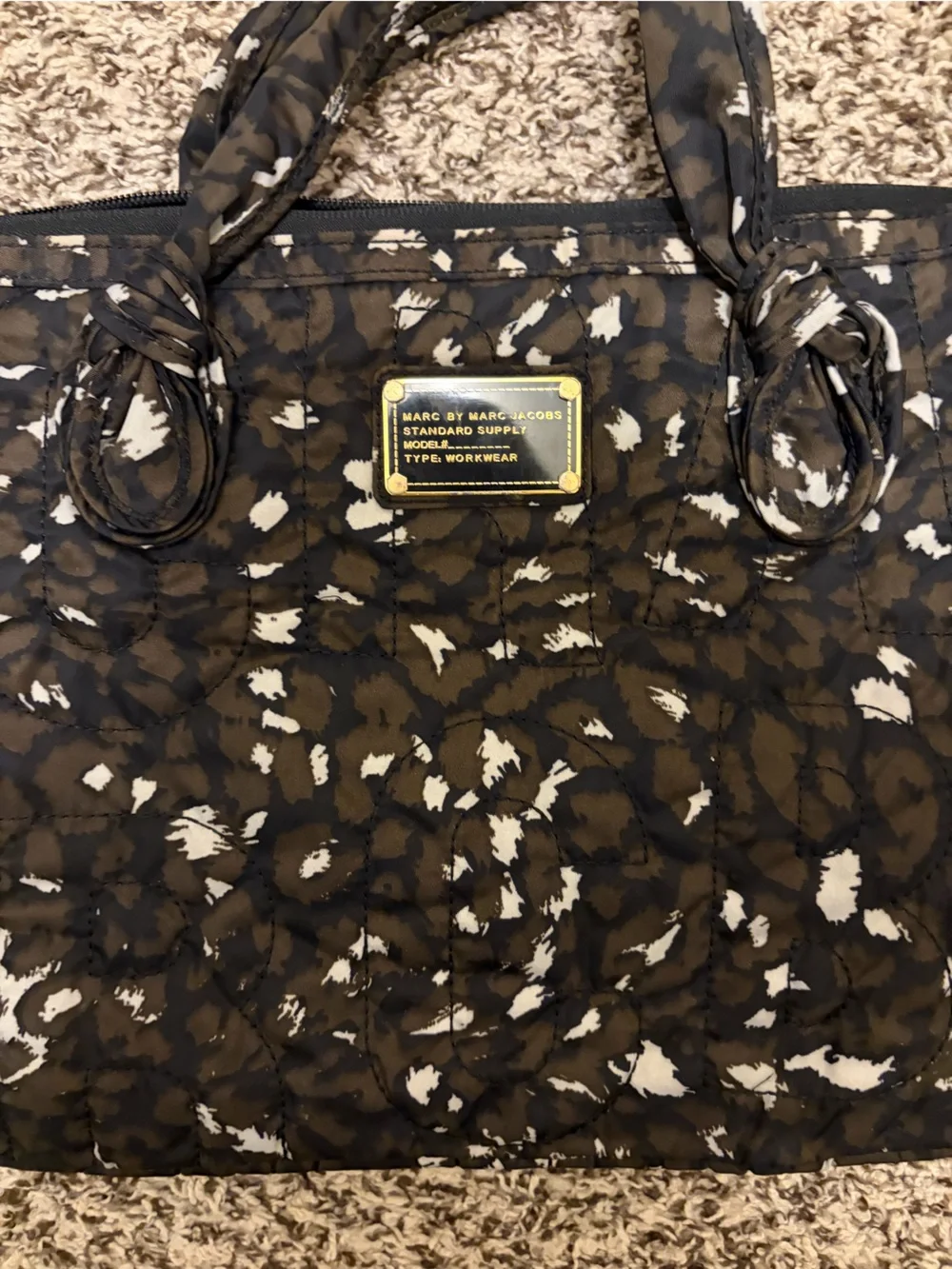 Marc Jacobs Leopard Printed Quilted Laptop Crossbody Bag with Gold Hardware